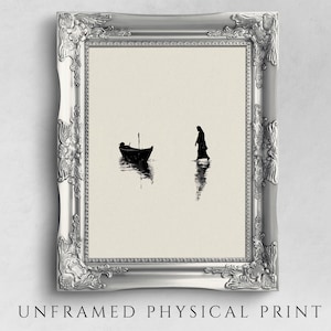 Jesus Walks on Water Art Print on Pape: Minimalist Christian Home Decor