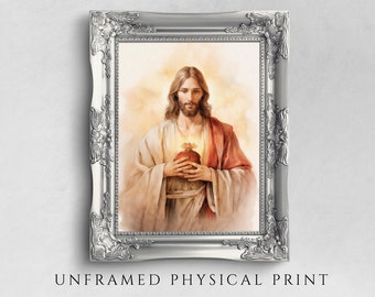 Jesus With The Most Sacred Heart, Inspired by Biblical Stories, Printable Christian Home Art Decor, Physical Print