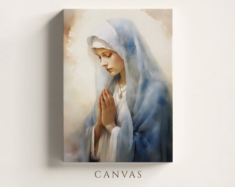 Virgin Mary Praying Print on Canvas Art: Modern Christian Home Decor