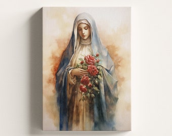 Virgin Mary with Roses Canvas Print: Christian Home Decor