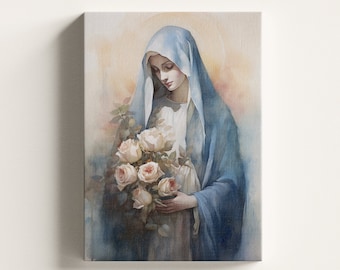 Virgin Mary Canvas Print: Biblical Floral Art