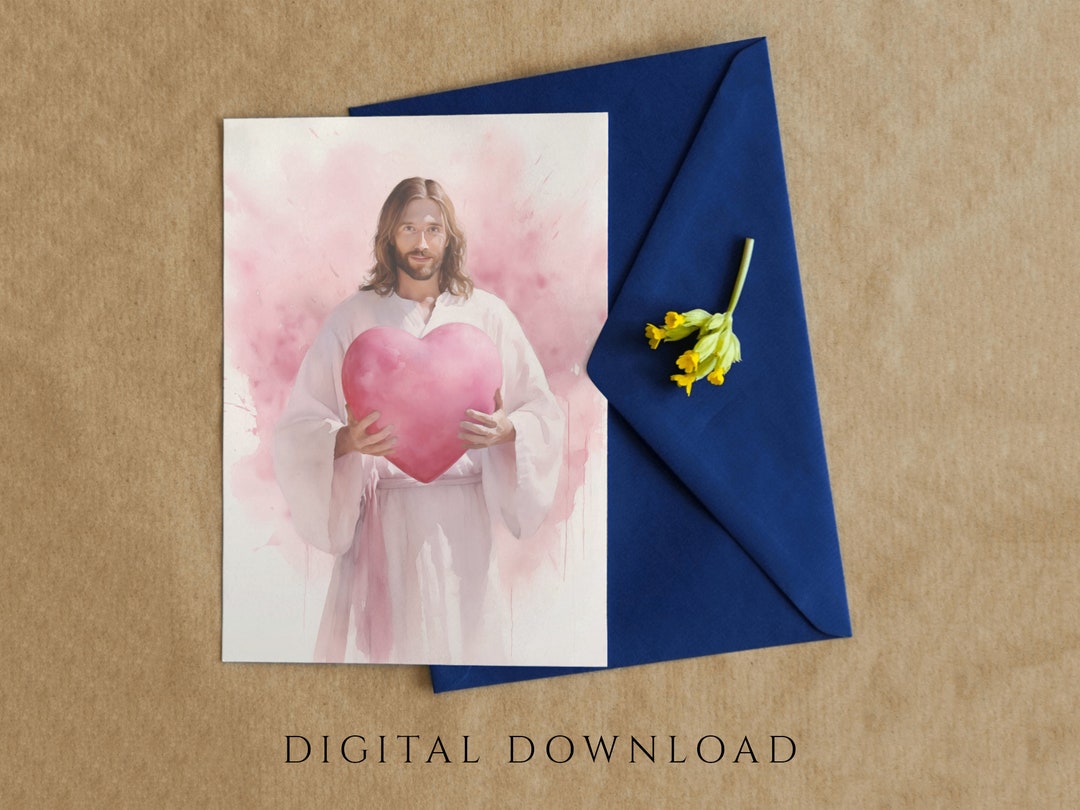 Jesus With a Heart Valentine Card, Romantic Christian Gift, Jesus ...