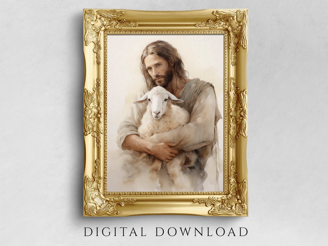 Jesus Christ Holding a Lost Lamb, Inspired by a Biblical Parable ...