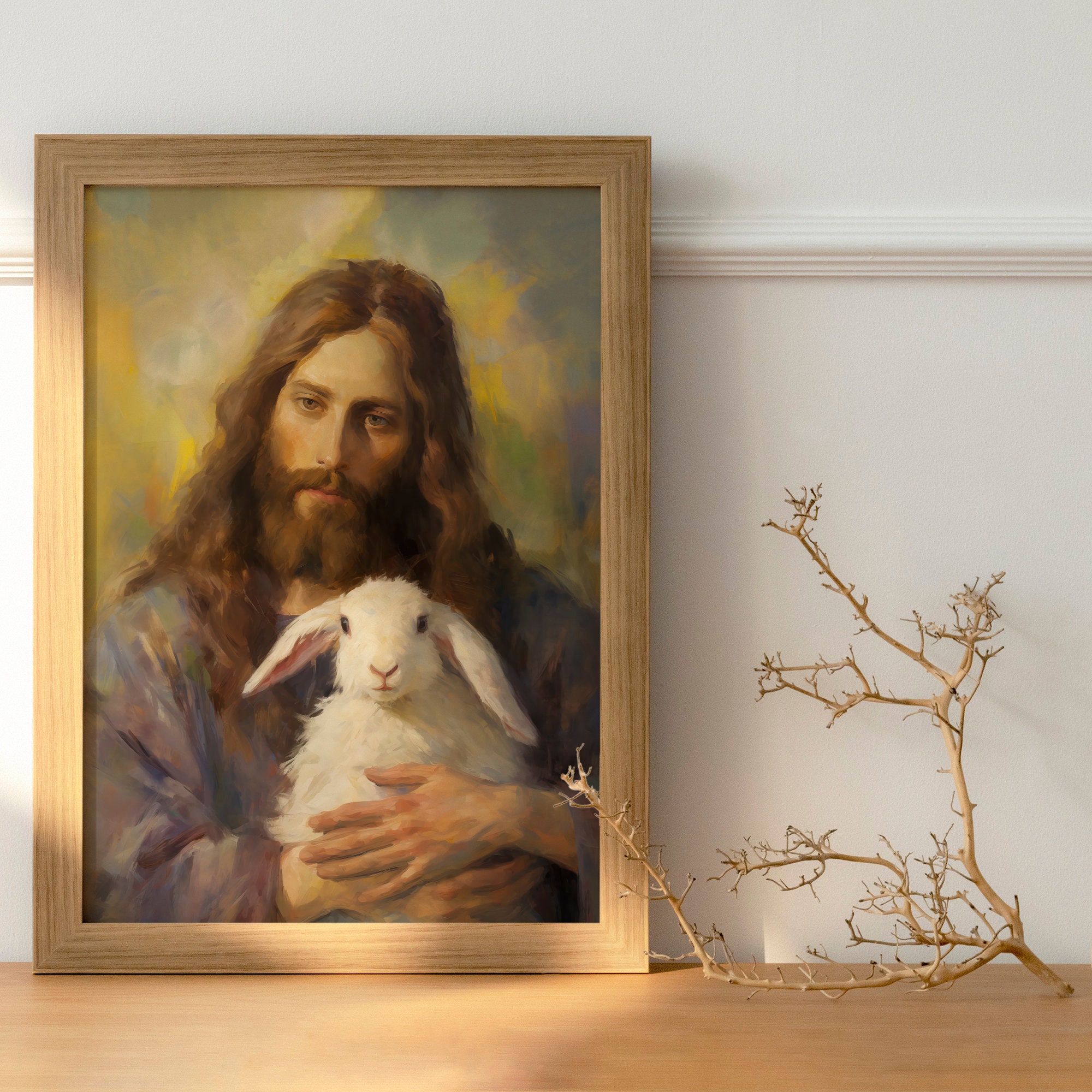 Jesus Christ Holding Rabbit Oil Painting Art - Christian Home Decor ...