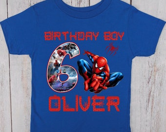 Camiseta de cumpleaños de Spiderman, camiseta de Spider Man, camiseta de cumpleaños de niño personalizada, camiseta de cumpleaños de niño pequeño, camiseta de superhéroe, camiseta familiar a juego