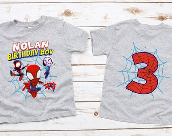Camiseta de Spidey y sus increíbles amigos, camiseta personalizada de cumpleaños de Spidey, camiseta de personajes de Spidey, camiseta de Spidey, camiseta personalizada de cumpleaños para niños pequeños