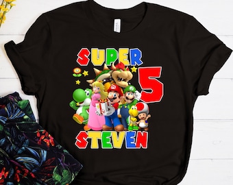 Custom Super Mario Birthday Shirt, Super Mario Family shirts,  Super Mario Shirt, Luigy Bowser Mario Yoshi Peach Toad, Kids Birthday T-Shirt