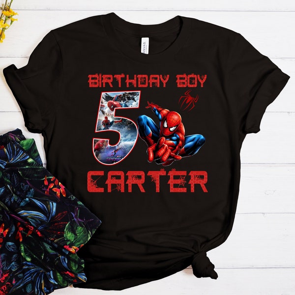 Camicia di compleanno Spiderman, T-shirt Spider Man, camicia di compleanno personalizzata per ragazzo, camicia di compleanno per bambini, camicia da supereroe, camicia abbinata alla famiglia