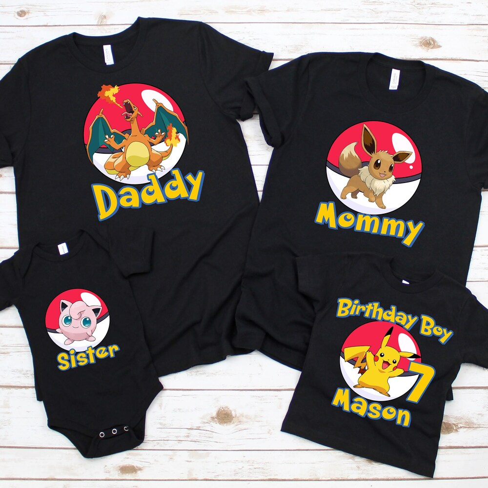 Pokemon Birthday Shirt, Pikachu T-Shirt, Pokemon Shirt, Custom Birthday Boy Shirt, Toddler Birthday Shirt, Custom Family Birthday Shirt Bespoketshirt Collections