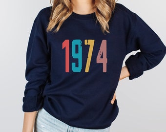 Sudadera personalizada del año de cumpleaños, sudadera de 1974, sudadera de cumpleaños del año, sudadera de 1984, regalo de cumpleaños retro, regalo de cumpleaños vintage