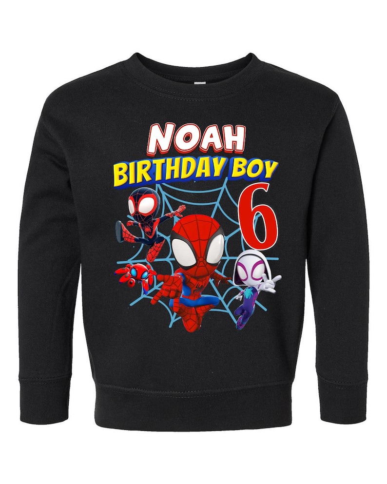 Sudadera de Spidey, Sudadera de cumpleaños de Spidey, Sudadera personalizada de Spidey y sus increíbles amigos, Sudadera personalizada para niños pequeños y jóvenes imagen 2