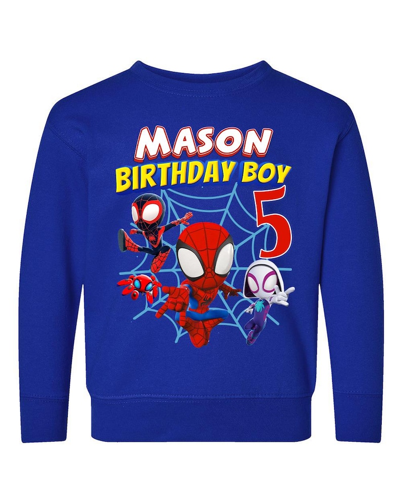 Sudadera de Spidey, Sudadera de cumpleaños de Spidey, Sudadera personalizada de Spidey y sus increíbles amigos, Sudadera personalizada para niños pequeños y jóvenes imagen 1