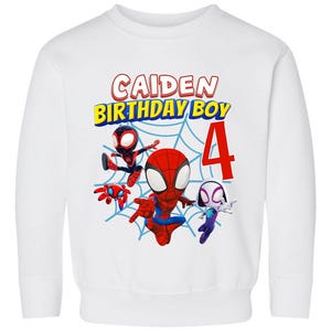 Sudadera de Spidey, Sudadera de cumpleaños de Spidey, Sudadera personalizada de Spidey y sus increíbles amigos, Sudadera personalizada para niños pequeños y jóvenes imagen 9
