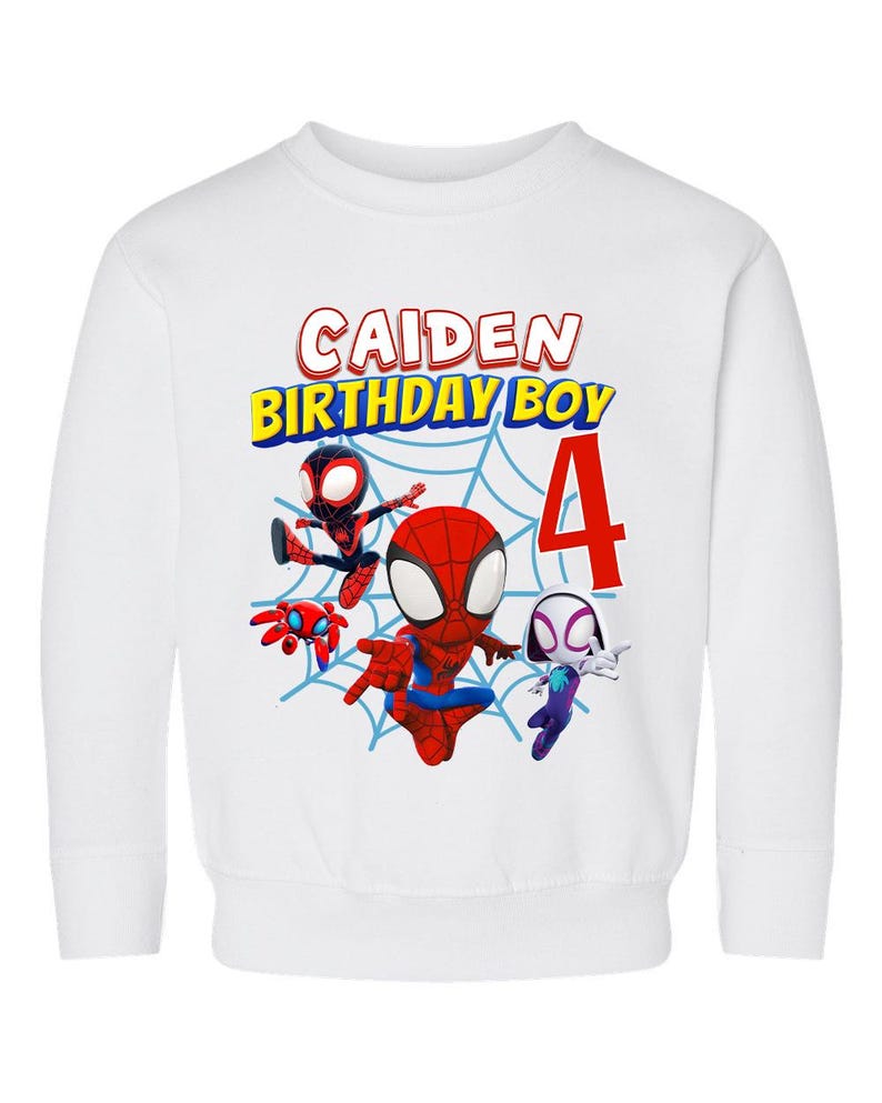 Sudadera de Spidey, Sudadera de cumpleaños de Spidey, Sudadera personalizada de Spidey y sus increíbles amigos, Sudadera personalizada para niños pequeños y jóvenes imagen 9