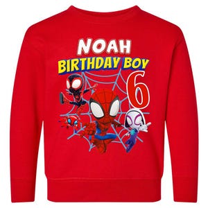 Sudadera de Spidey, Sudadera de cumpleaños de Spidey, Sudadera personalizada de Spidey y sus increíbles amigos, Sudadera personalizada para niños pequeños y jóvenes imagen 7