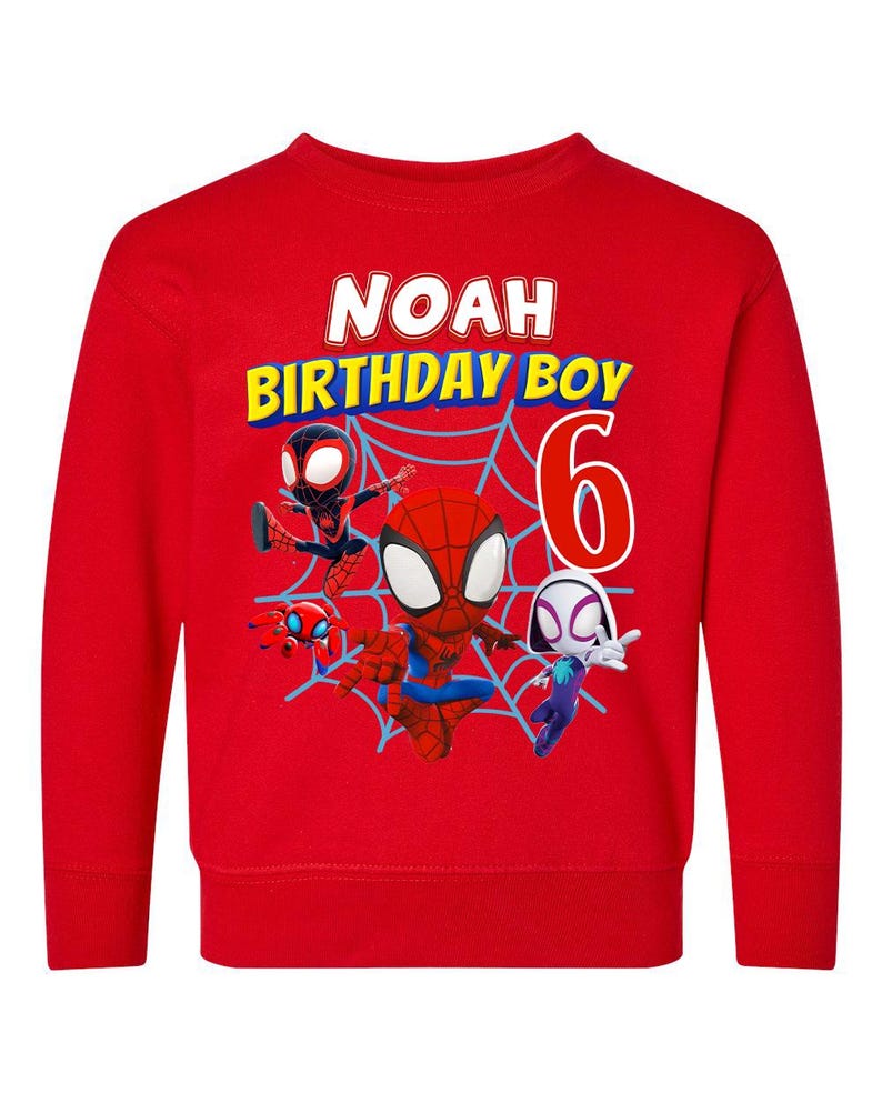 Sudadera de Spidey, Sudadera de cumpleaños de Spidey, Sudadera personalizada de Spidey y sus increíbles amigos, Sudadera personalizada para niños pequeños y jóvenes imagen 7