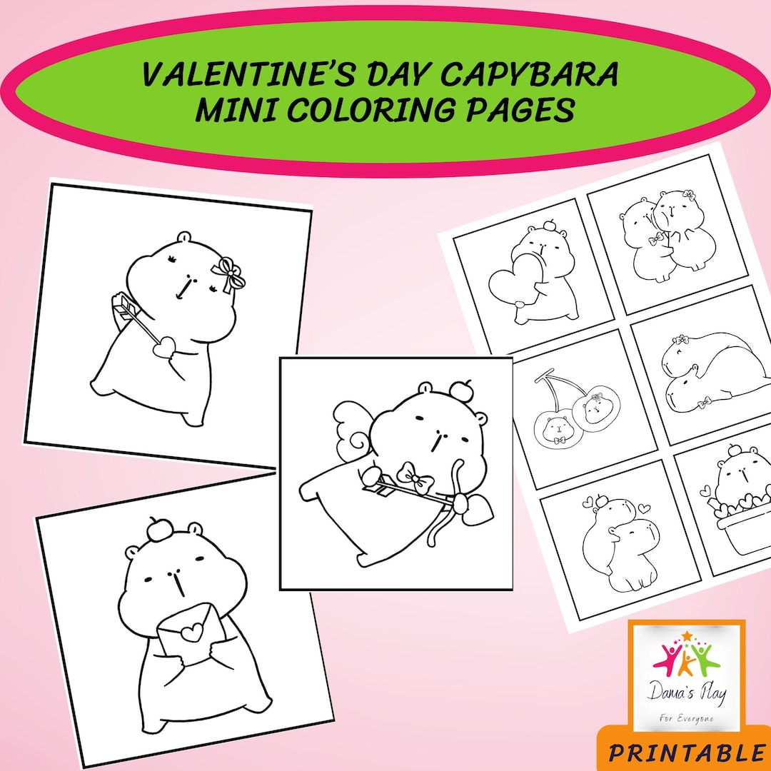 Valentine Capybara Mini Coloring Pages: Printable Activity PDF & PNG ...