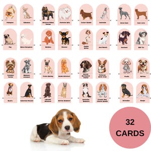 Tarjetas digitales para combinar con temática de razas de perros adorables, descarga instantánea, juegos familiares para niños, adultos, juegos de educación en el hogar, fiestas, actividades en el aula