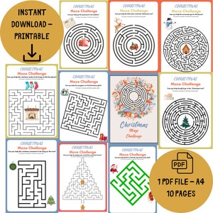 Christmas Maze Games Activity Book for Family Friends Kids Holiday Office School Party Games Fun Indoor Homeschool Activities