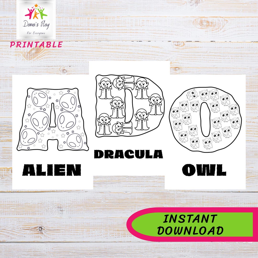 Printable Halloween Alphabet Coloring Activity Book for Kids Instant ...