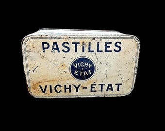 Vintage Vichy-Etat Pastilles Tin Box French Antique Collectible Rare Container