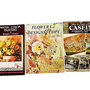 Walter T Foster Art Instruction Books Lot Watercolor Painting, Casein Painting, Flowers and Designs to Copy, Drawing Painting Book Set