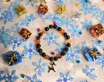 Pulsera de cuentas de cristal con dije de Rudolph, cornalina y obsidiana negra, fuerza y coraje