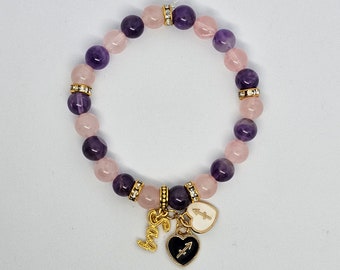 Pulsera del horóscopo Serenity Rose (amatista, cuarzo rosa)