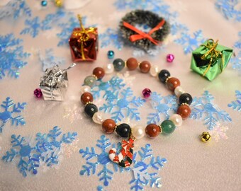 Pulsera de cuentas de cristal con dije de bastón de caramelo y positividad de jaspe rojo y ágata musgosa