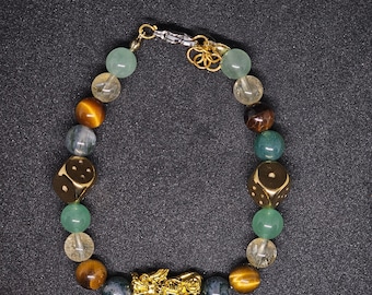 Pulsera de cristal de fuerza y buena fortuna: ojo de tigre, aventurina y ágata