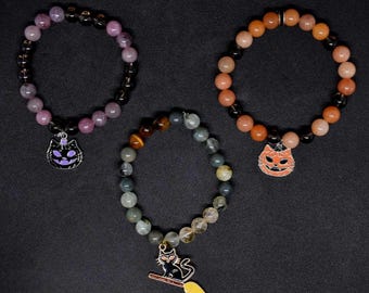 Gatos de calabaza espeluznantes (conjuntos de pulseras de cristal)