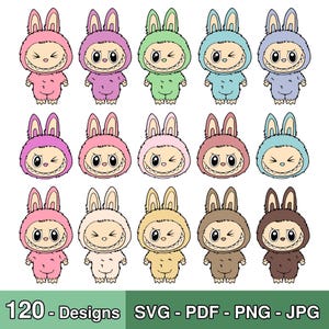 Labubu Designs Svg Png Bundle, 120 Labubu Png Svg, Laser Cut Labubu, Labubu Character, Instant Download, Vector Digital File for Cricut