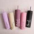 Personalized Bridesmaid Gifts, Cup with Lid and Straw, 16oz Skinny Tumbler, Custom Bridesmaid Cups, Wedding Party Gift