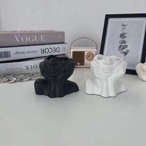 Daydreaming Girl in White Gypsum Vase / Cachepot