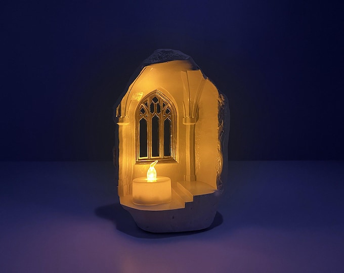 Gothic Castle Candle Holder | Gypsum Cachepot with LED Tealight