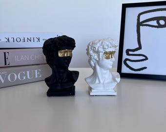 David Bust Statue Planter | White Plaster Vase with Golden Mask