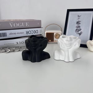 Girl Face Planter – Gypsum Vase, Candle Holder, Jewelry Dish, Modern Home Decor