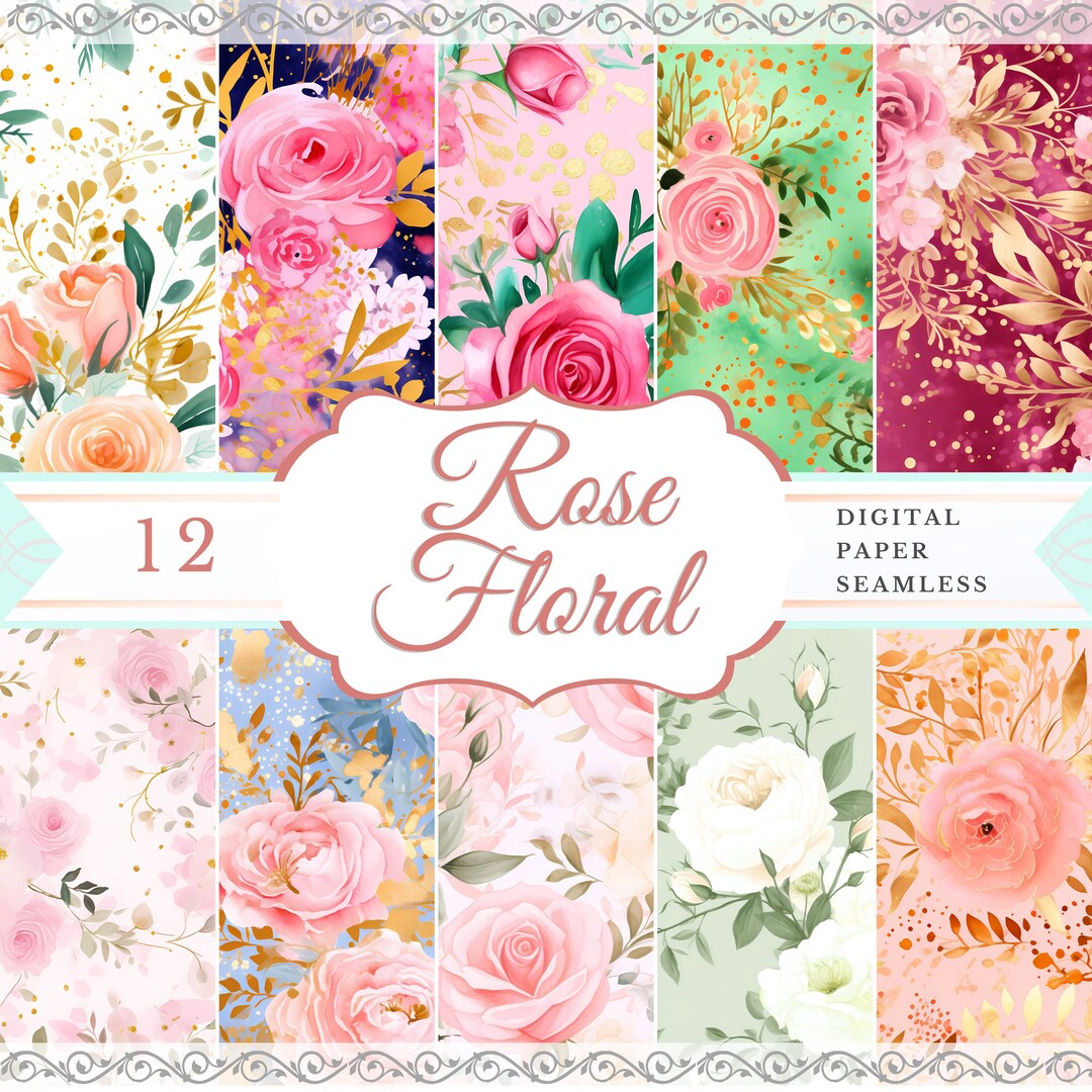 Rose Bouquet Pattern Watercolor Digital Paper With Pastel Scrapbook ...