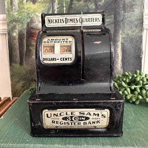 Antique Black Uncle Sam’s Register Bank, Vintage Child’s Toy, Chippy, Shabby Chic Style, Circa 1935