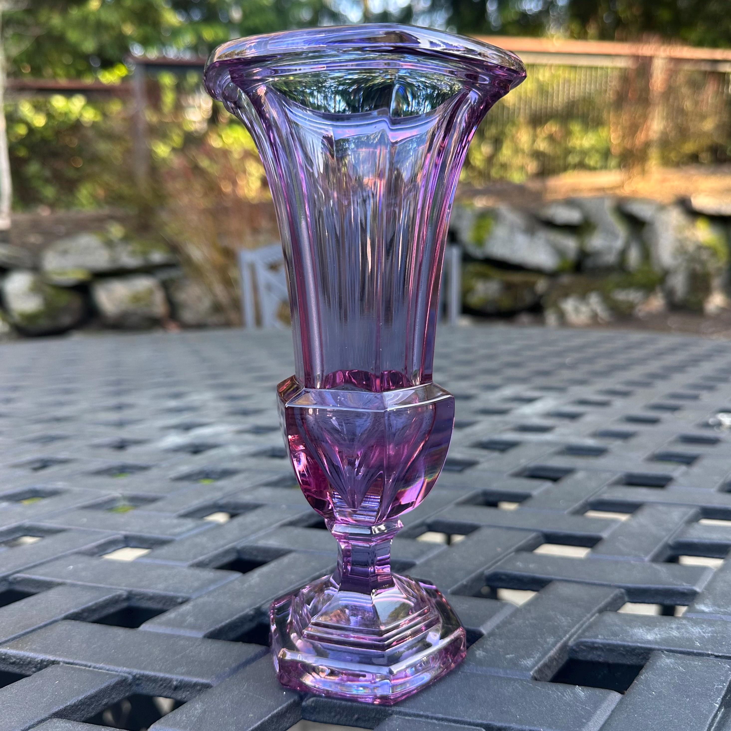 Vintage Moser Neodymium Alexandrite Glass Fluted Trumpet Vase