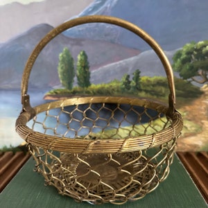 Vintage Heavy Brass Wire Basket, Made in India