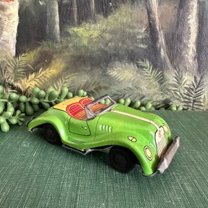Vintage Metal Tin Small Green MG Roadster Toy Car, Friction