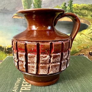 Vintage 1960’s Mid Century “Fat Lava” Italian Art Pottery Pitcher Vase, Italian Jug, Made Italy, Italian Art Pottery