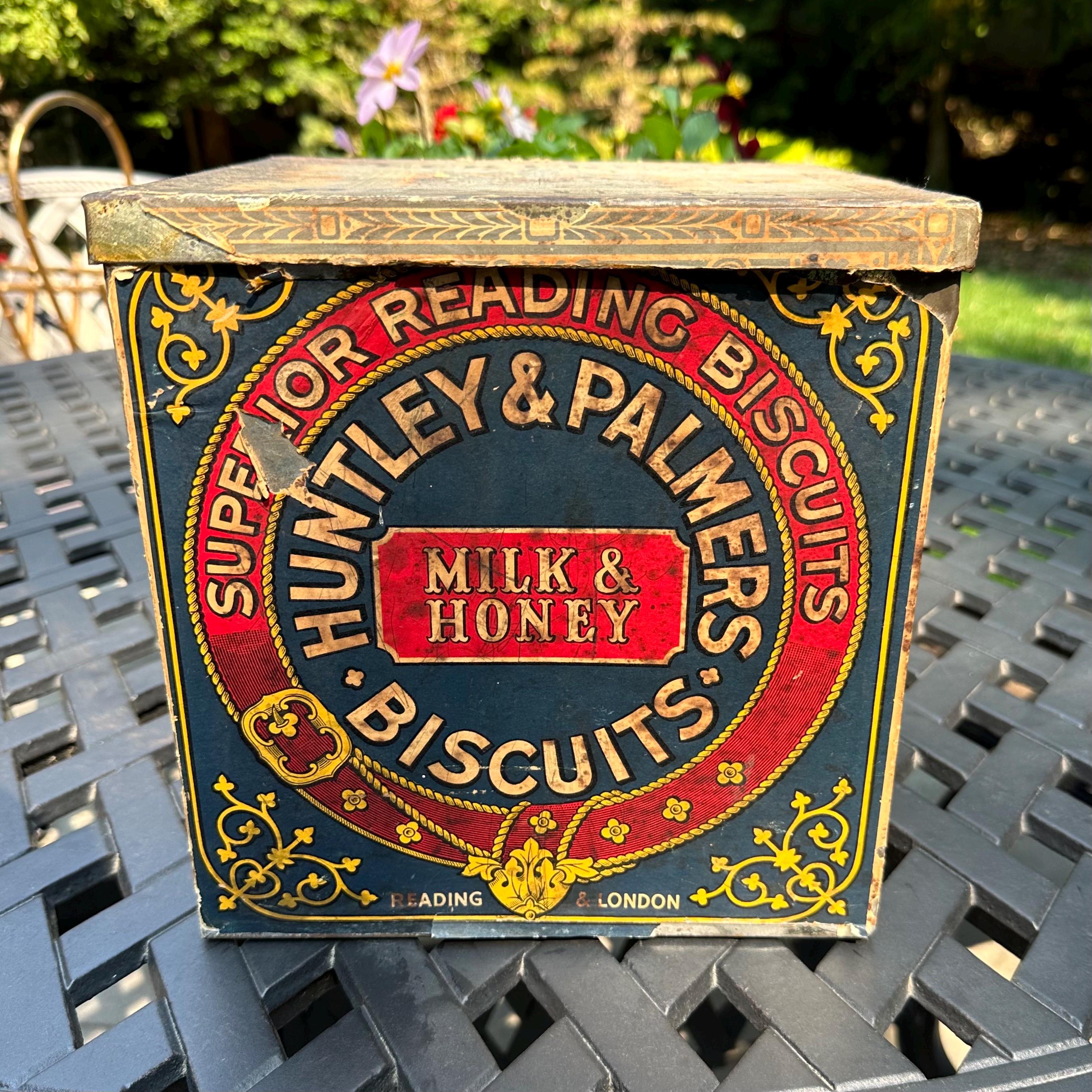 イギリス アンティーク huntley and palmers ビスケット缶 イギリス ヴィンテージ ブリキ缶 HUNTLEY & PALMERS ビスケット缶 八