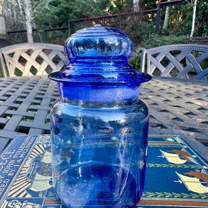 Vintage Mid Century Modern Takahashi Cobalt Blue Small Glass Apothecary Canister, Glass Kitchen Canister, 1960's Canister
