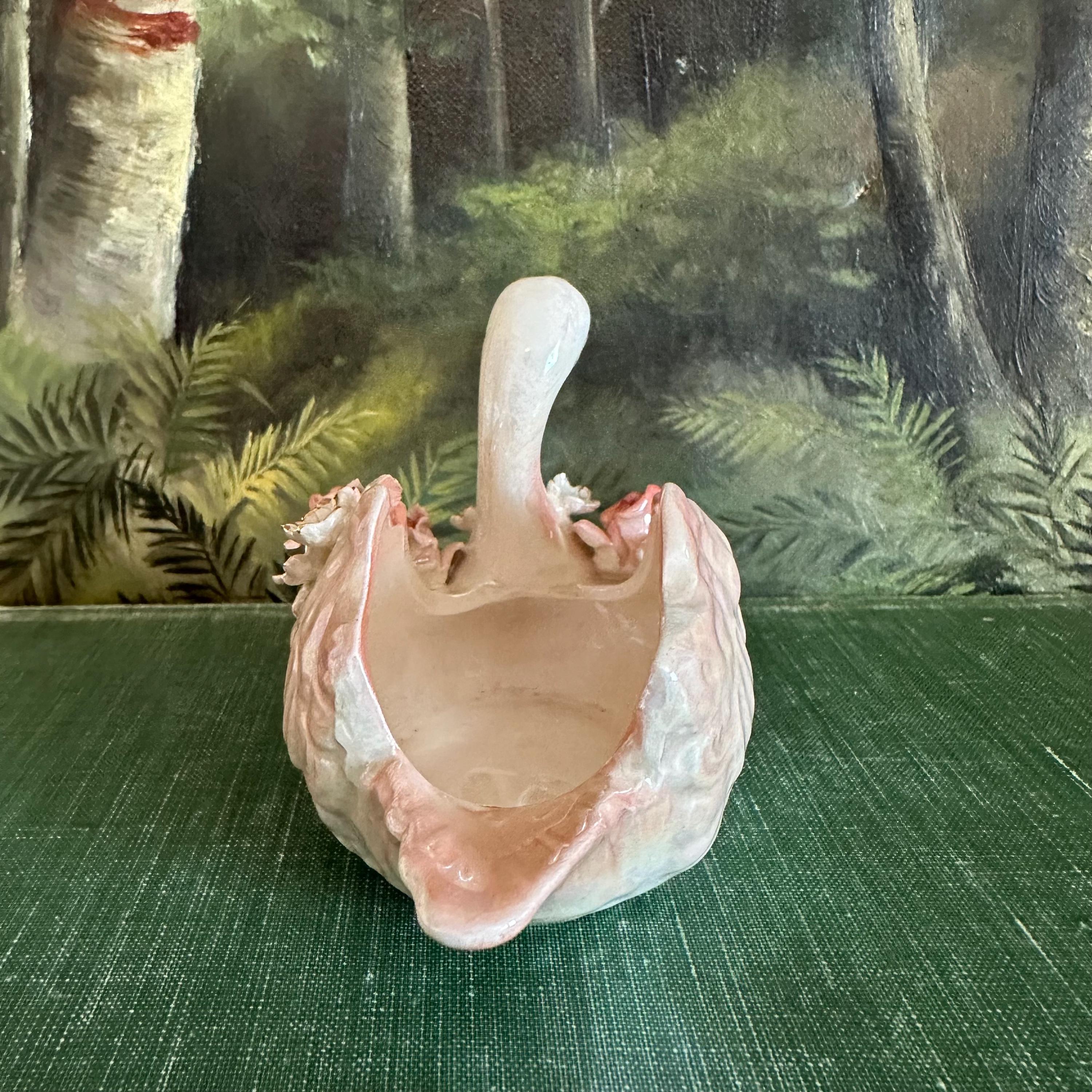 Vintage Norcrest Small Porcelain Pink Swan With Applied Flowers