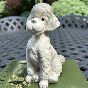 Vintage White and Gray Poodle Ceramic Figurine, 1950&#39;s Poodle Figurine, Matte Finish, Collectible