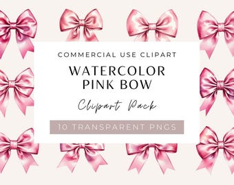 Clipart de lazos rosas de acuarela: Gráficos para baby shower (PNG, descarga digital)
