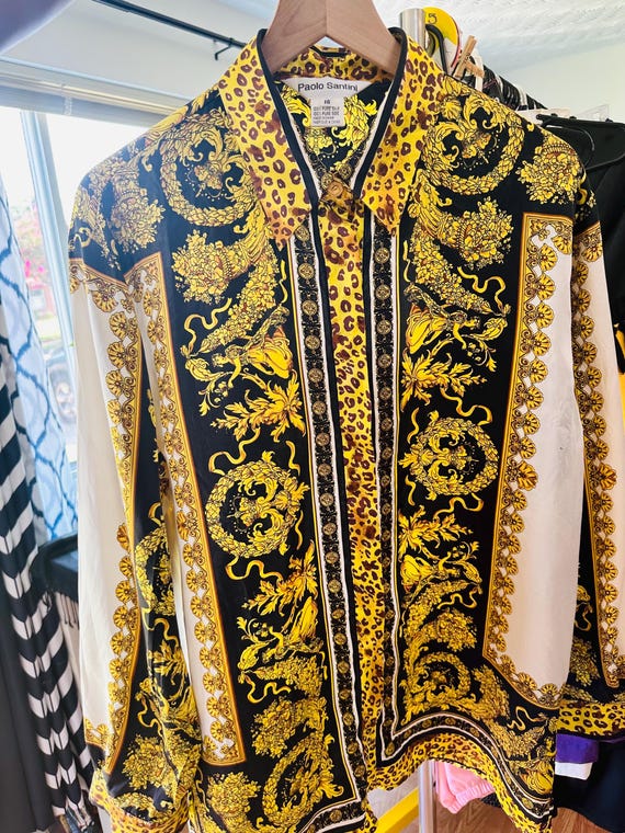 replica versace dress shirts Vintage Italian Paolo Santini - Italian - Versace Baroque Style Print -  Size 16