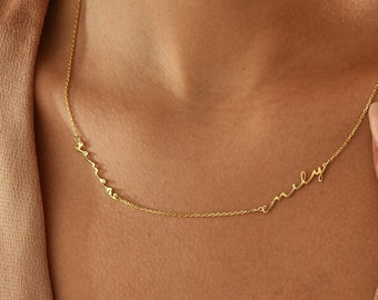 14K gouden dubbele aangepaste naam ketting, Mama ketting, Kids naam ketting, gepersonaliseerde sieraden, ketting voor vrouwen, Moederdag Cadeaus